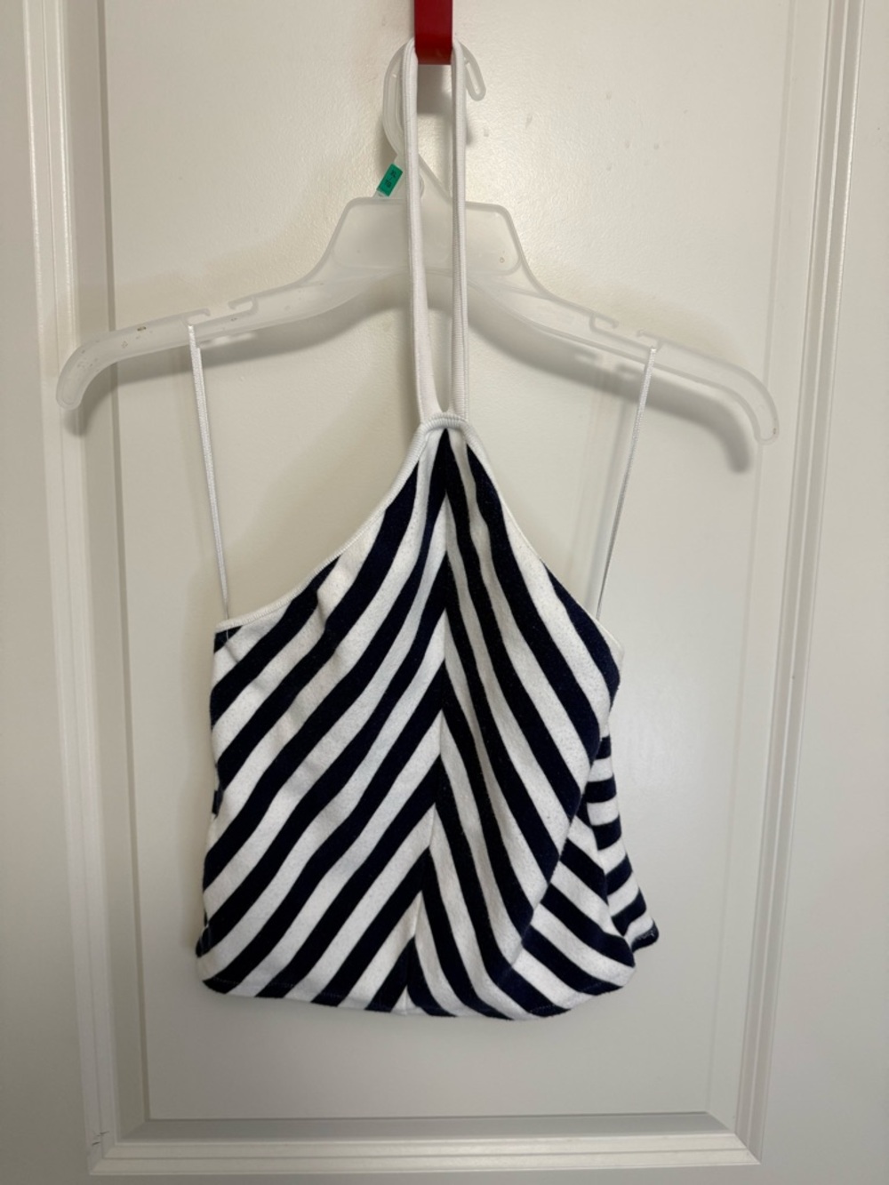 Zara Navy and White Striped Cropped Top in size M